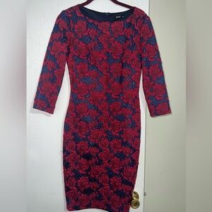 Elegant Red and Blue Floral Dress